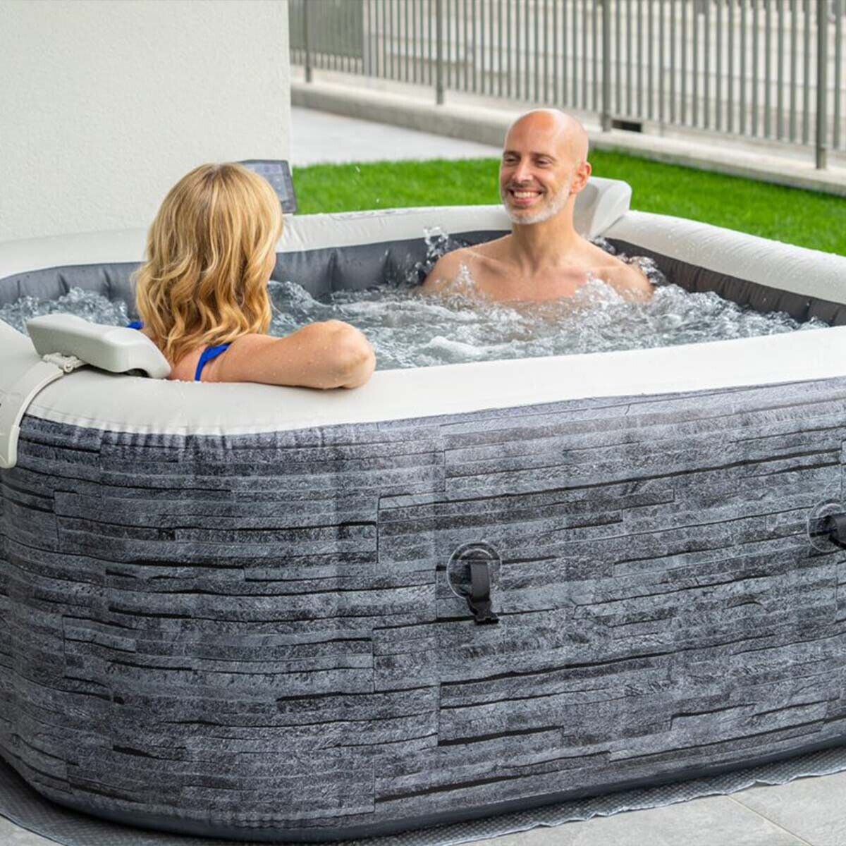 Intex PureSpa Greywood Deluxe 4-Person Square Inflatable Hot Tub Bubble Spa