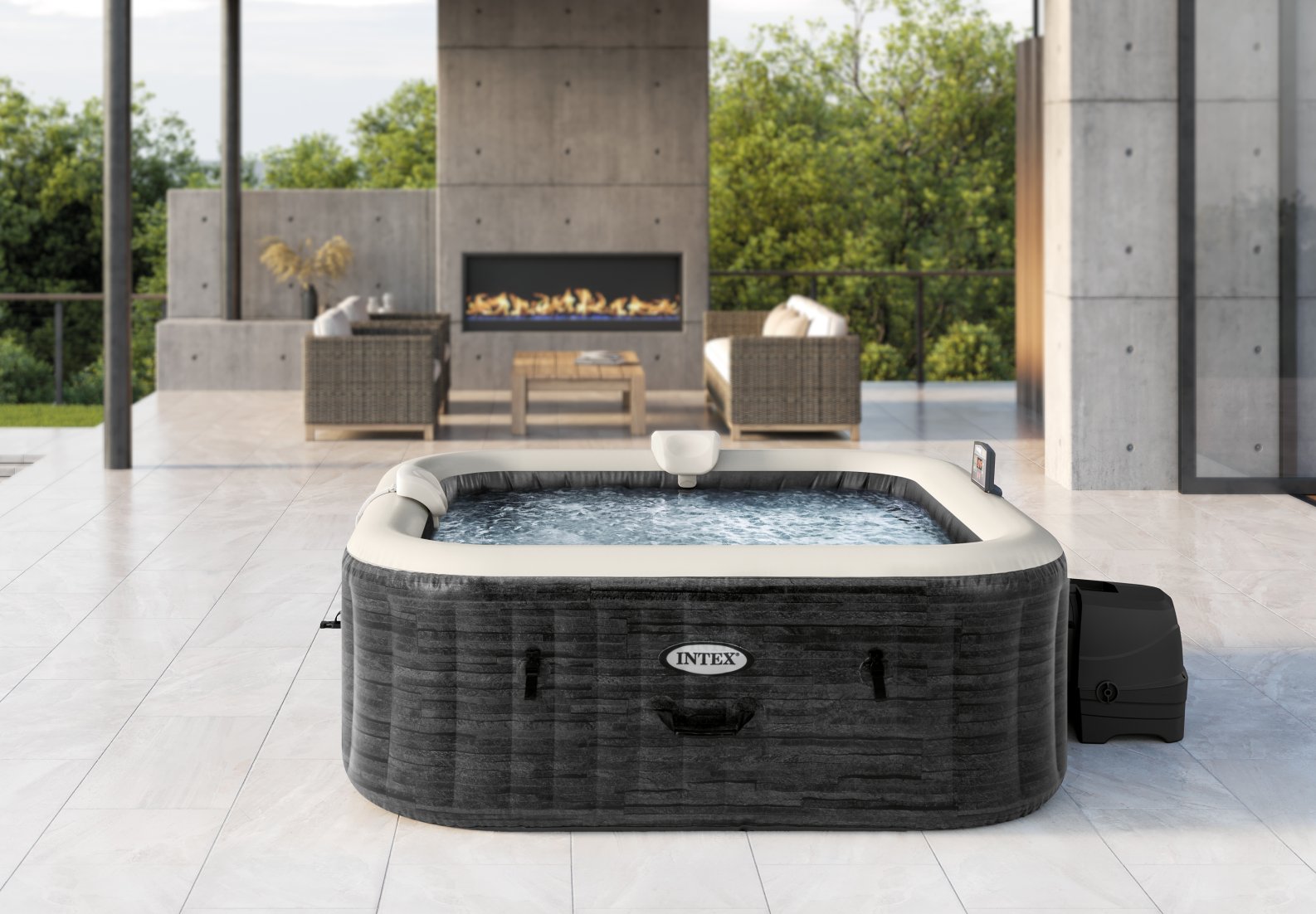 Intex PureSpa Greywood Deluxe 6-Person Square Inflatable Hot Tub Bubble Spa