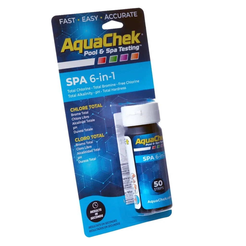AquaChek pool and spa testing strips packaging on a white background