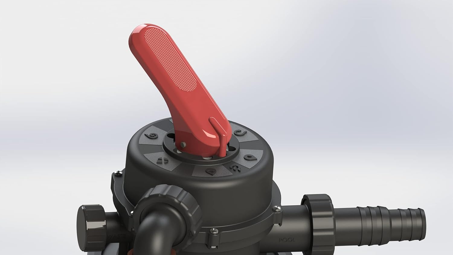 Pump with a red handle on a light gray background