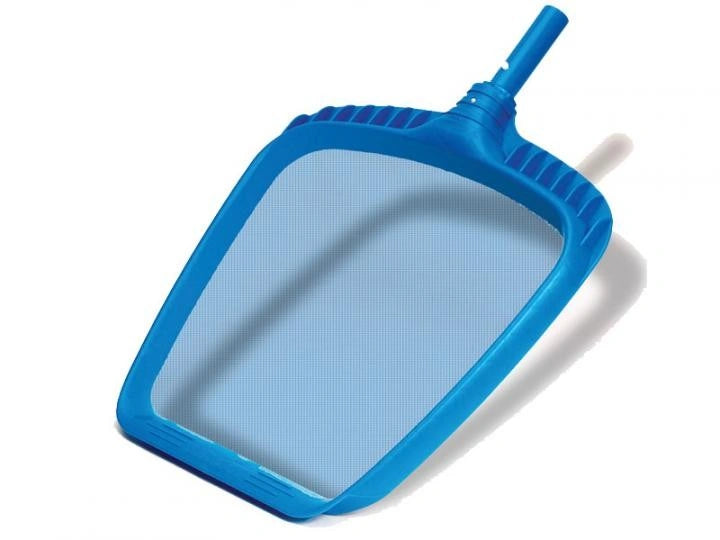 Blue pool skimmer net on a white background