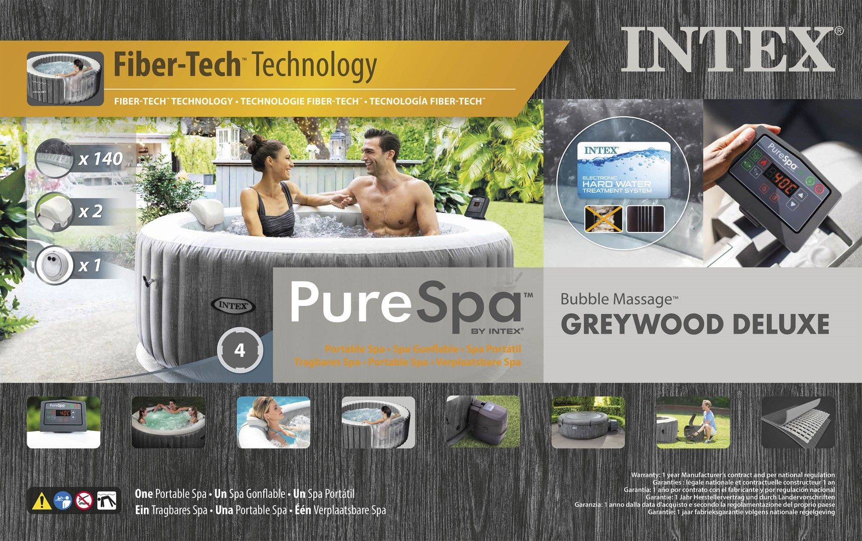 Intex PureSpa Greywood Deluxe 4-Person Inflatable Hot Tub Bubble Spa