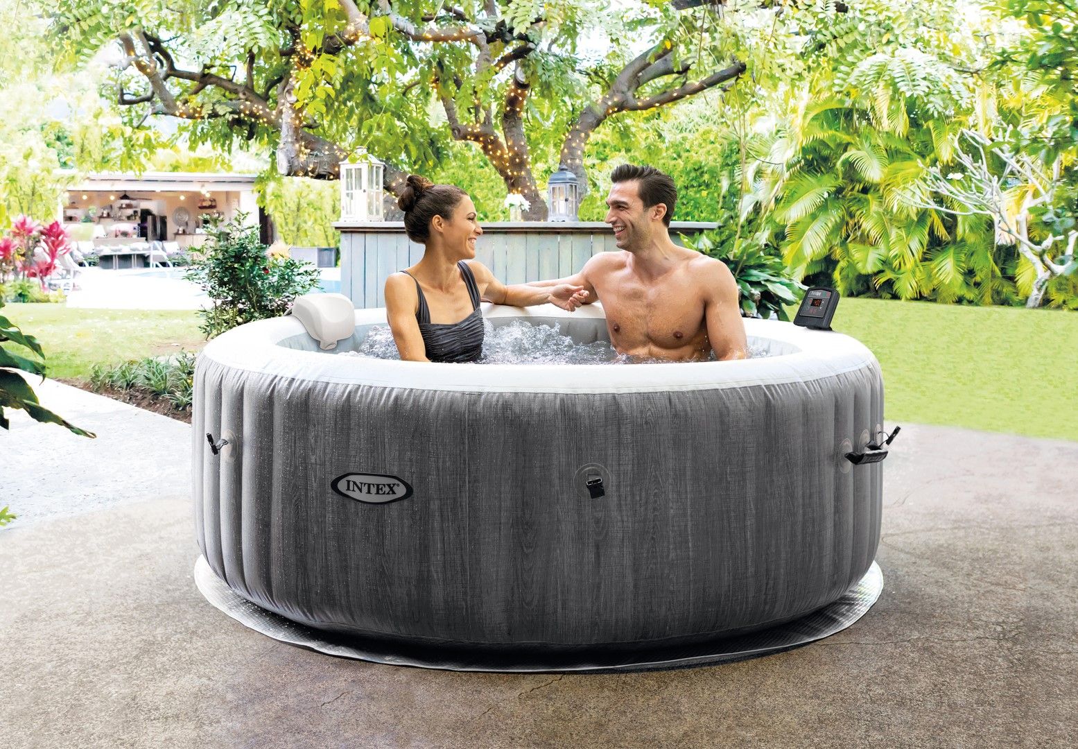 Intex PureSpa Greywood Deluxe 4-Person Inflatable Hot Tub Bubble Spa
