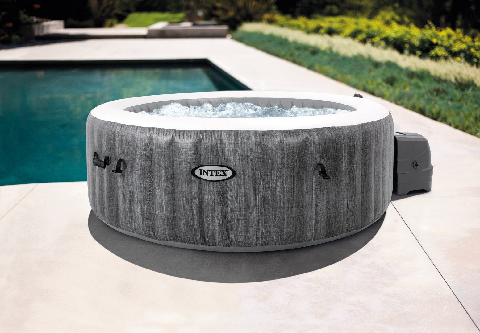 Intex PureSpa Greywood Deluxe 4-Person Inflatable Hot Tub Bubble Spa