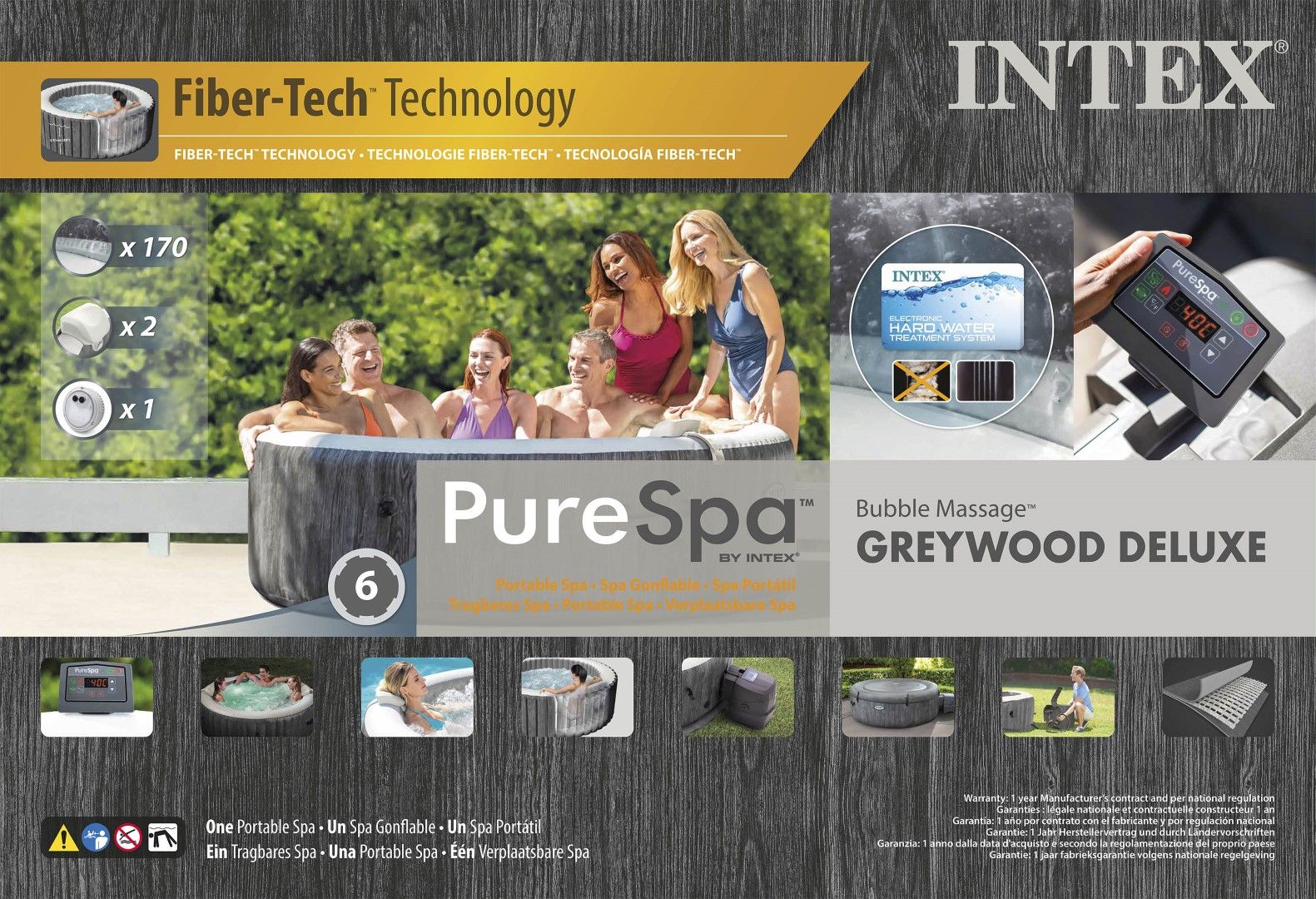 Intex PureSpa Greywood Deluxe 6-Person Inflatable Hot Tub Bubble Spa
