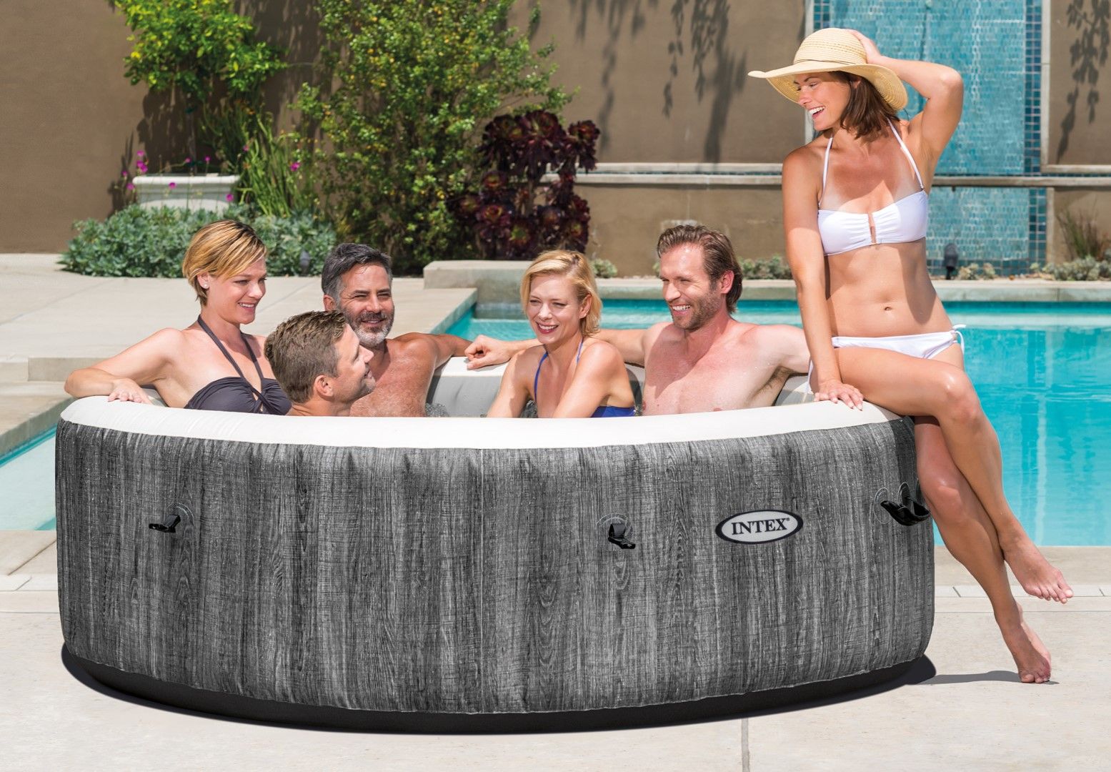 Intex PureSpa Greywood Deluxe 6-Person Inflatable Hot Tub Bubble Spa