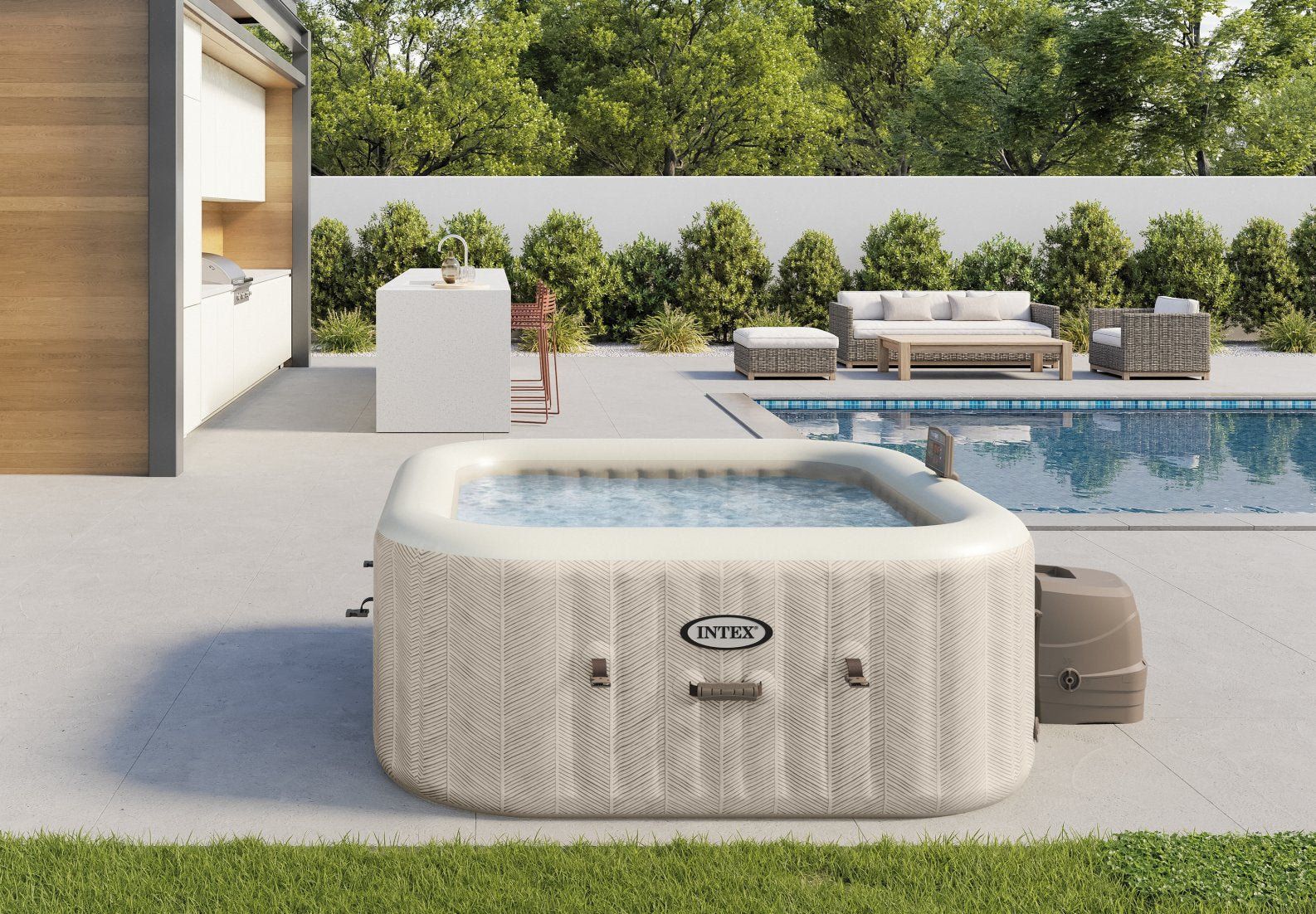 Intex PureSpa Chevron Deluxe 4-Person Square Inflatable Hot Tub Bubble Spa