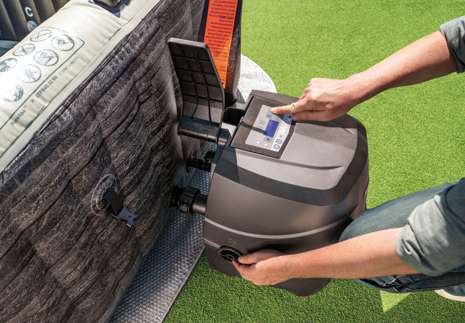 Intex PureSpa Greywood Deluxe 4-Person Square Inflatable Hot Tub Bubble Spa