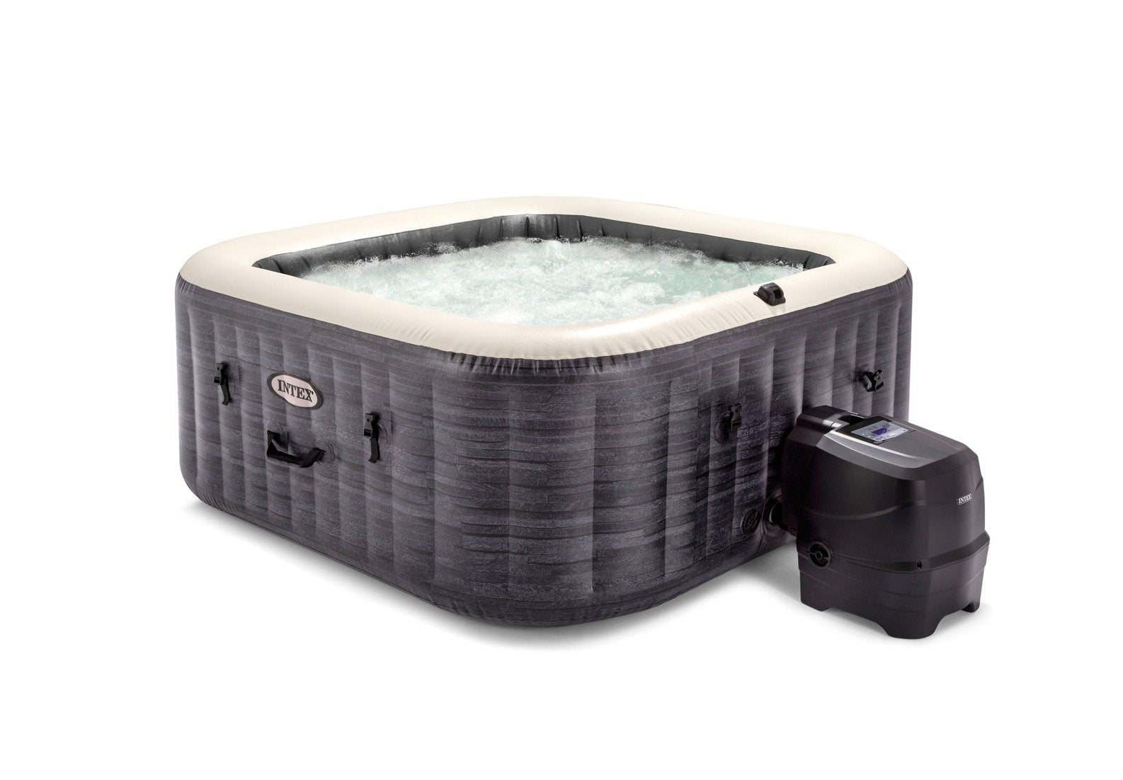 Intex PureSpa Greywood Deluxe 4-Person Square Inflatable Hot Tub Bubble Spa