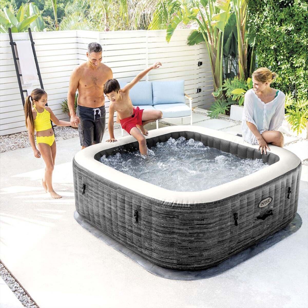 Intex PureSpa Greywood Deluxe 4-Person Square Inflatable Hot Tub Bubble Spa