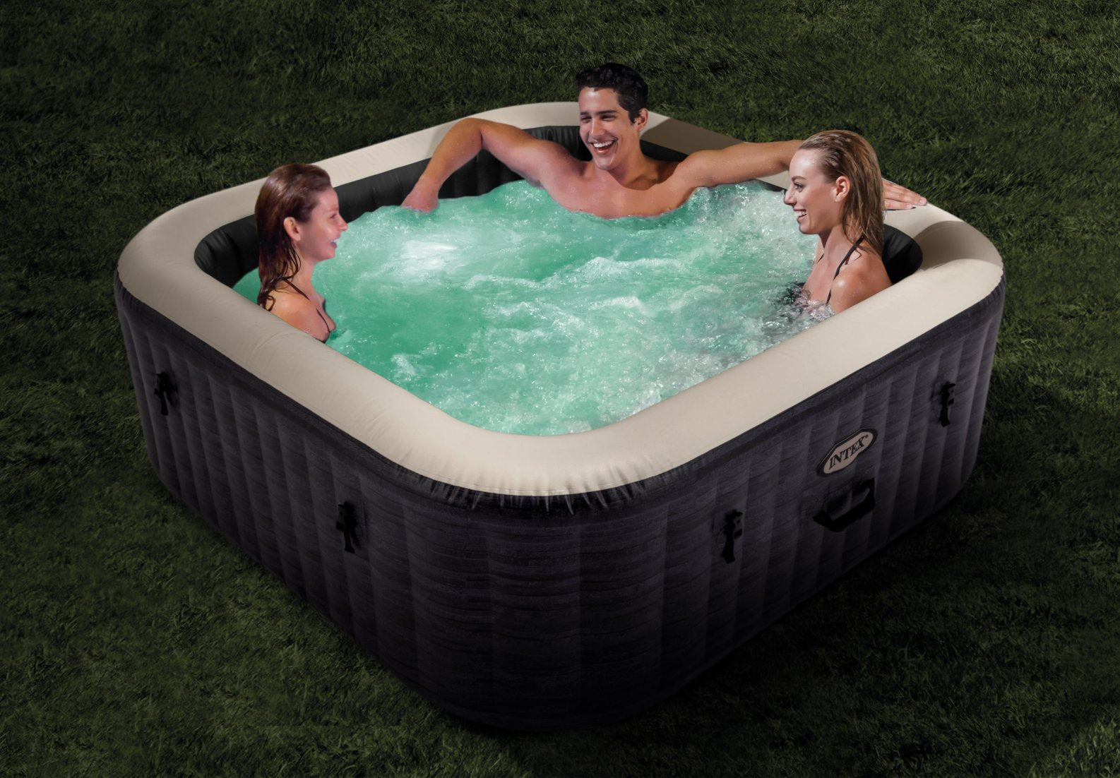 Intex PureSpa Greywood Deluxe 4-Person Square Inflatable Hot Tub Bubble Spa