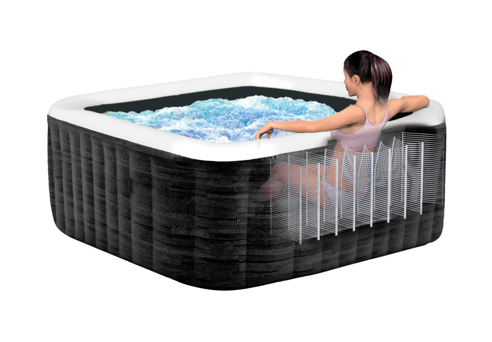 Intex PureSpa Greywood Deluxe 6-Person Square Inflatable Hot Tub Bubble Spa