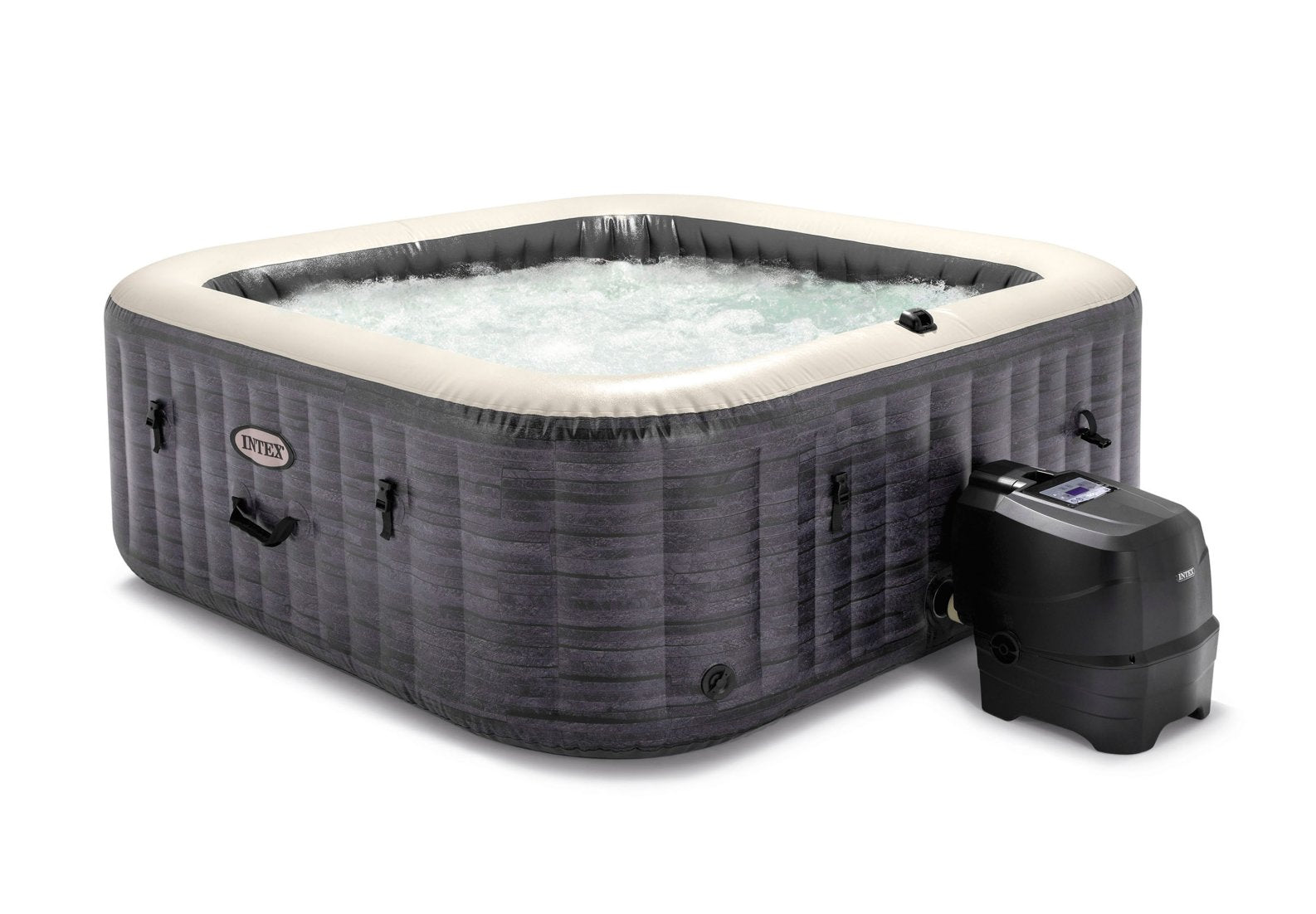 Intex PureSpa Greywood Deluxe 6-Person Square Inflatable Hot Tub Bubble Spa