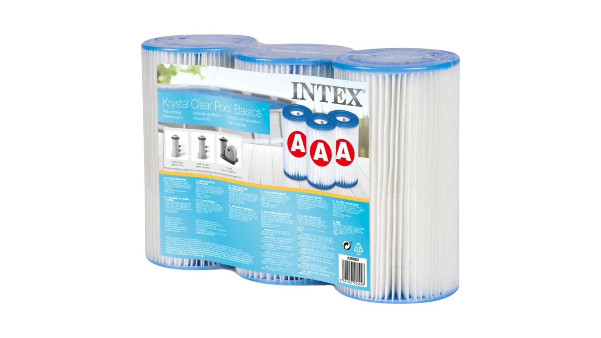 Intex pool filter cartridge packaging on a white background