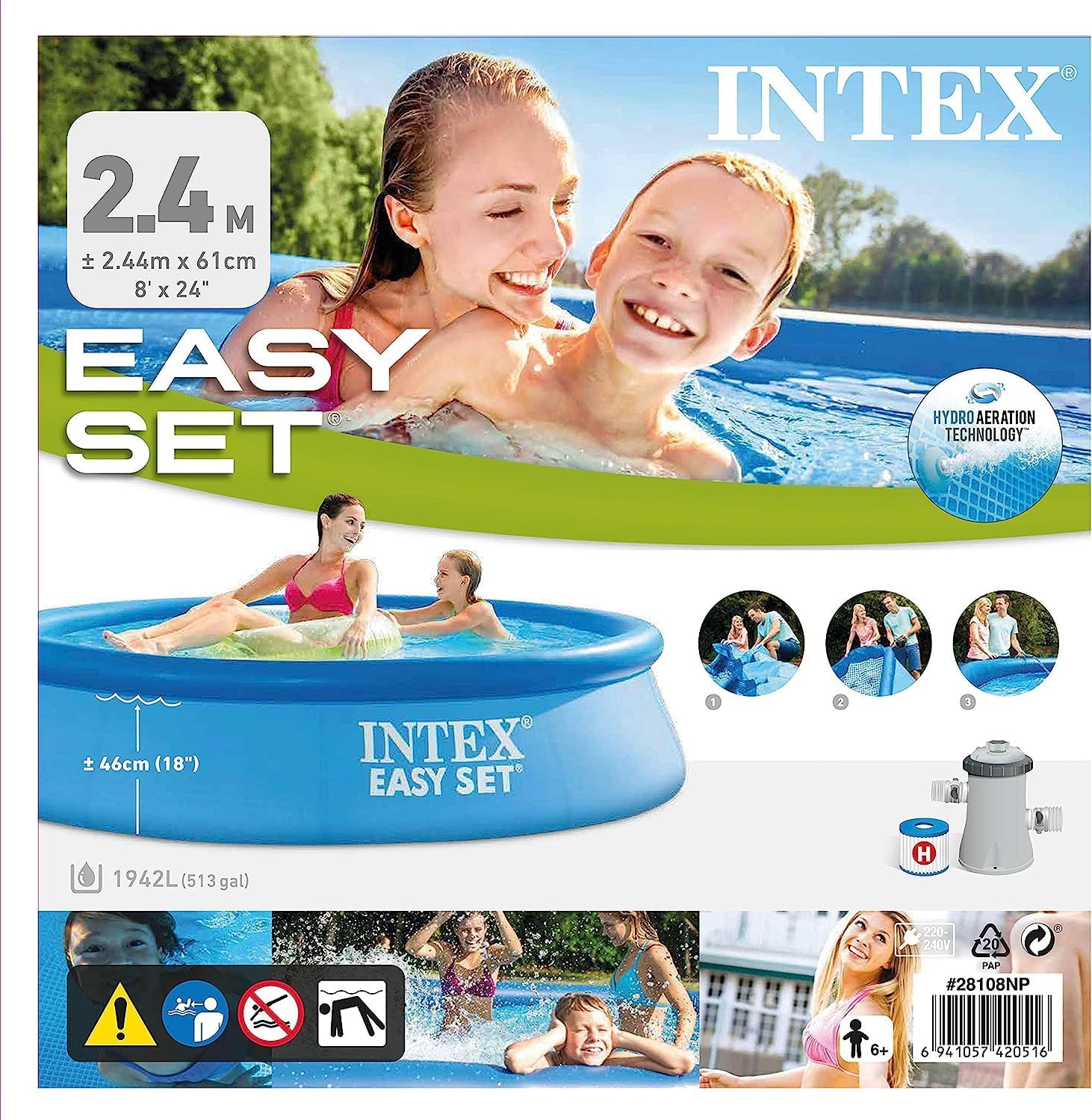 Intex Round Easy Set Pool with Filter Pump 2.44m X 61cm