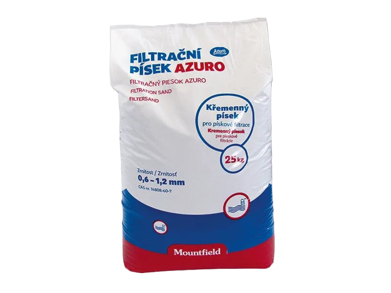 Bag of Mountfield filtration sand on a white background