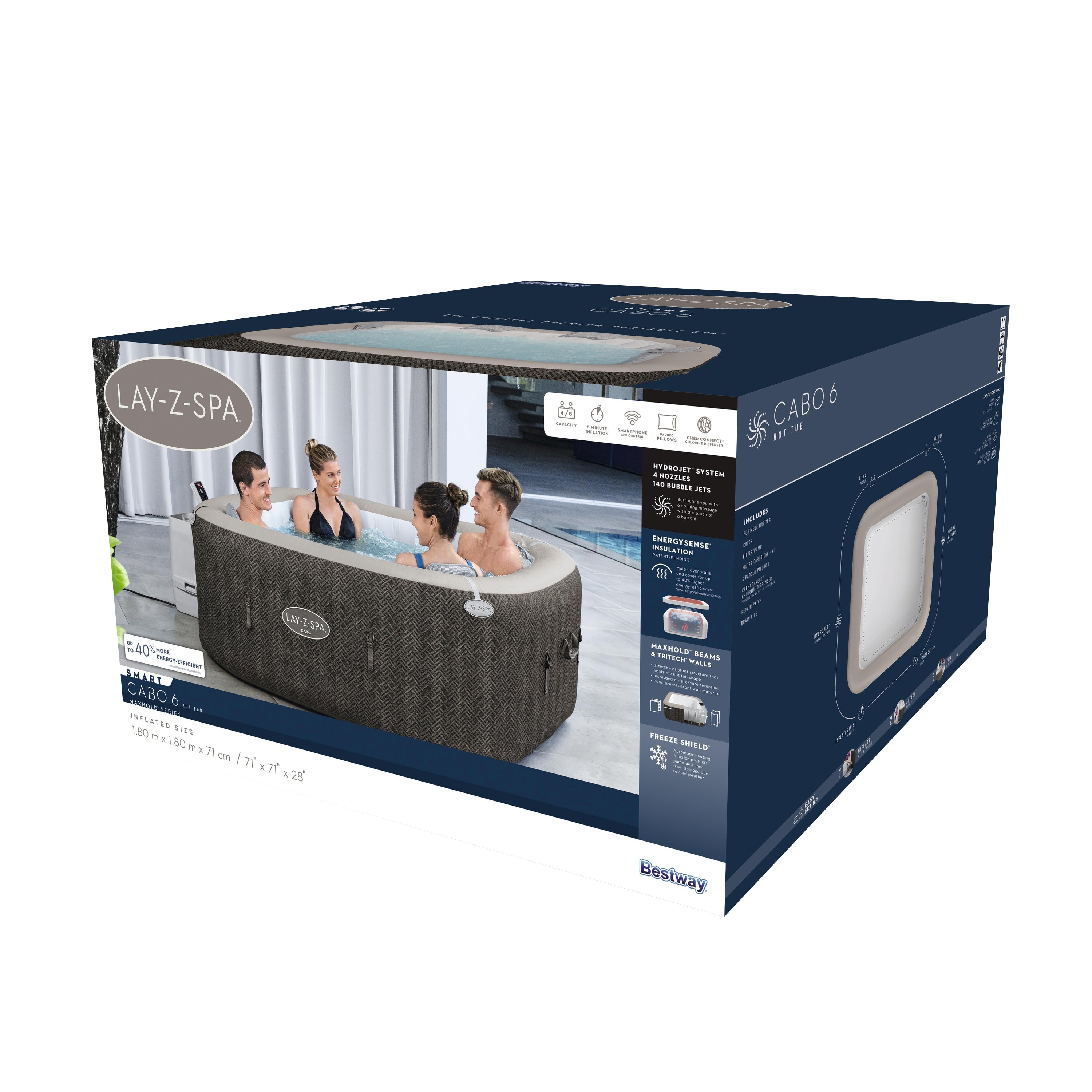 Lay Z Spa Cabo HydroJet 6 Person Square Inflatable Hot Tub