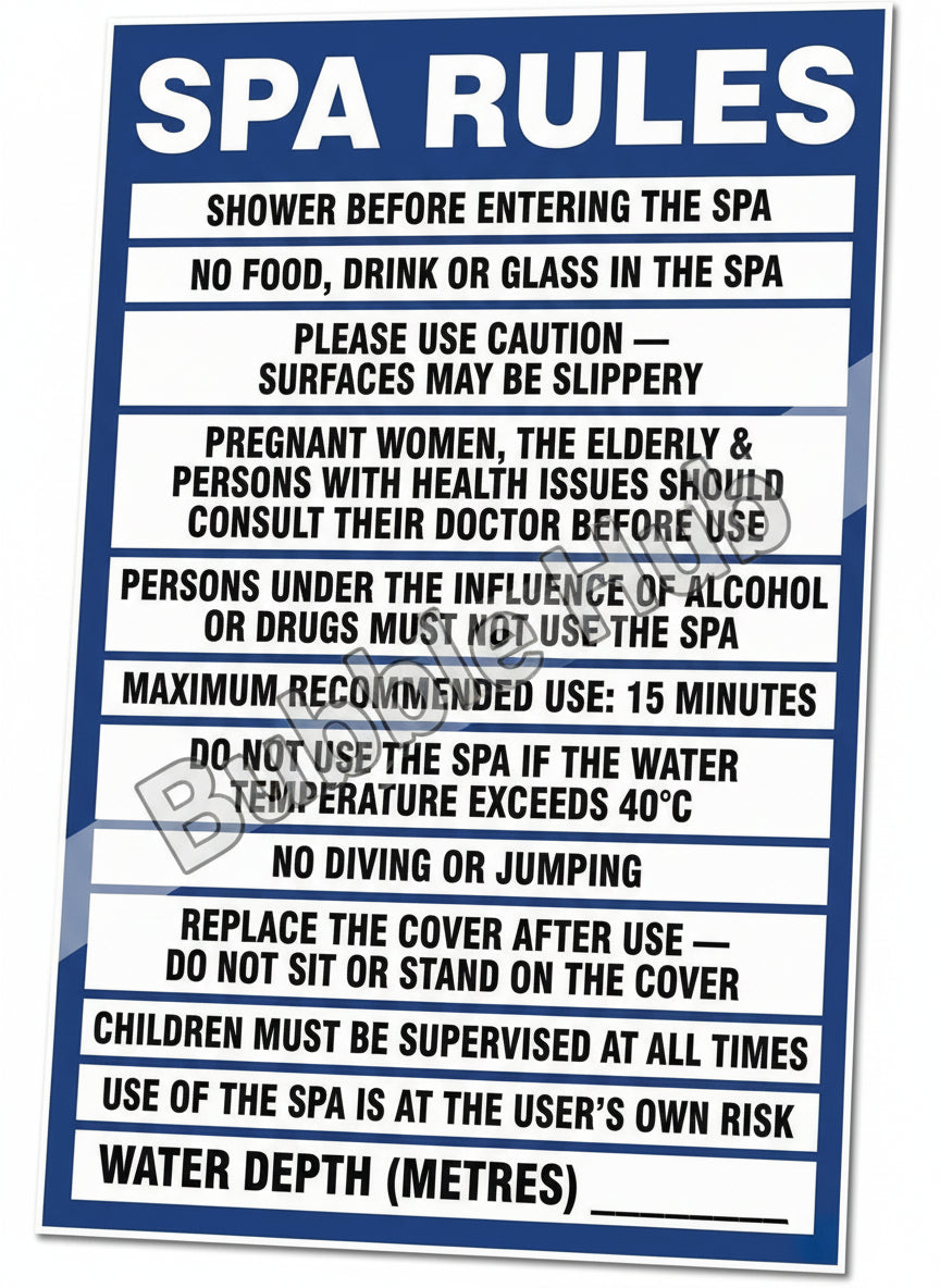 Hot Tub & Spa Safety Sign PVC 25cm x 30cm