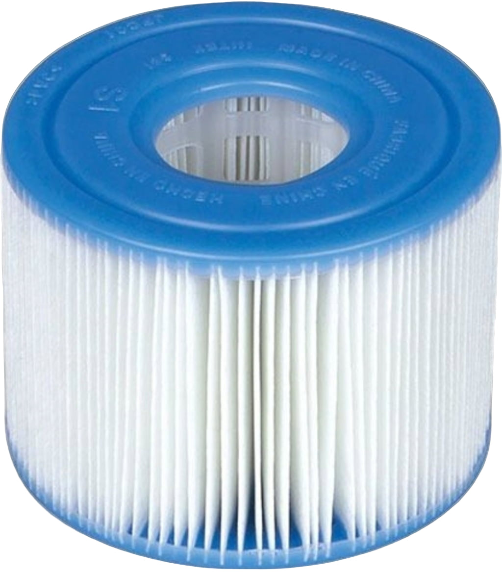 Blue and white filter cartridge on a white background